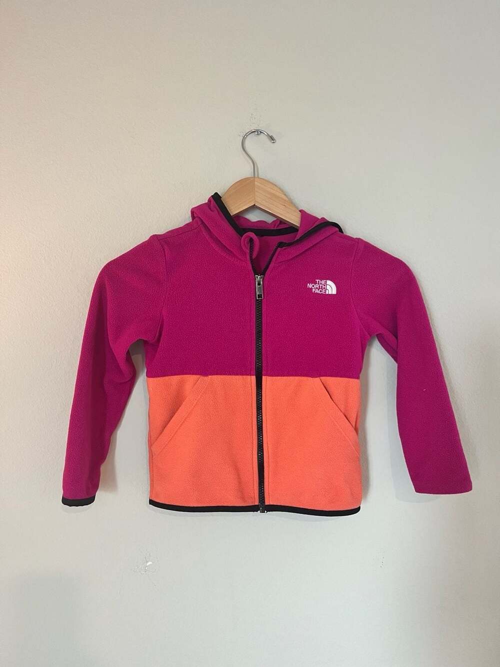 The North Face, Toddler Girl 4T Full Zip Fleece Hoodie, Fall Jacket, Pink/Orange